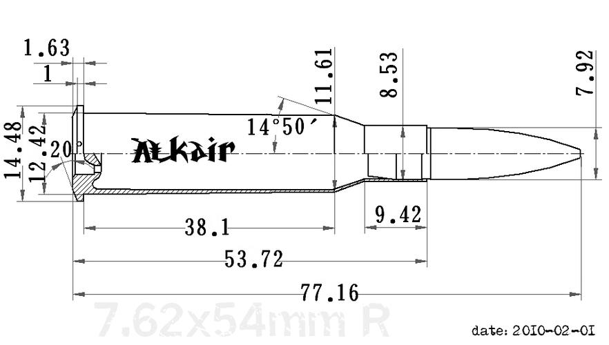  p>俄罗斯7.62×54mmr 步枪子弹,又称"7.62 rimmed",铜质金属被覆.