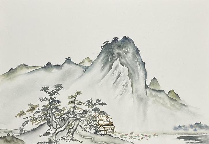 水彩—临马远山水图