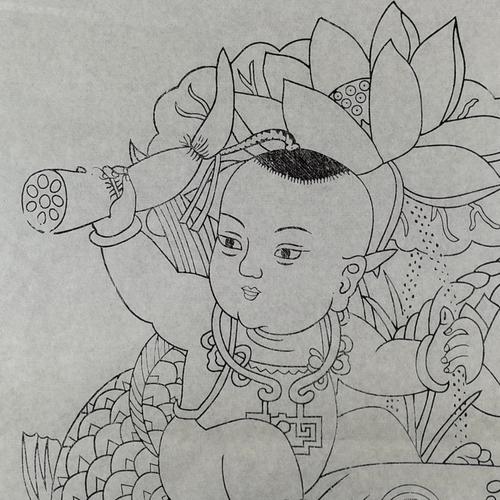 涂鸦手工体验diy墨线门神传统文化教学画线儿童年画