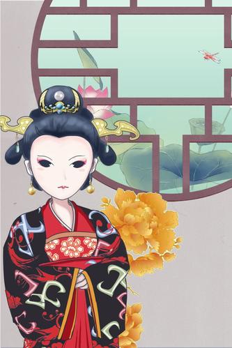 宫廷古典皇后卡通海报 宫廷 清宫 中国风 文艺 清新 卡通 皇后 古式花