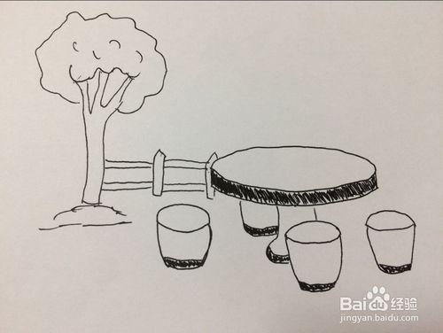 古代石桌的简笔画