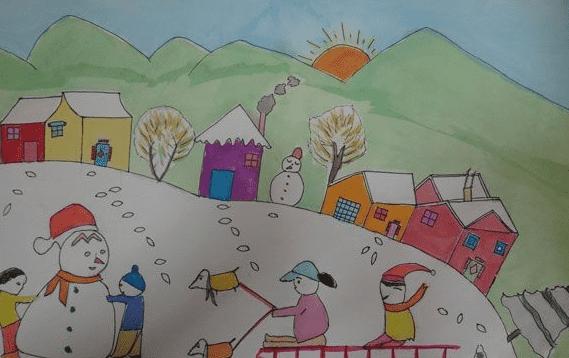 一年级儿童画堆雪人图片_可爱的小雪人