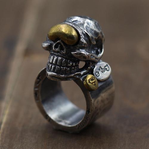 男生机车风泰银指环 高山隆独眼金眼骷髅头戒指