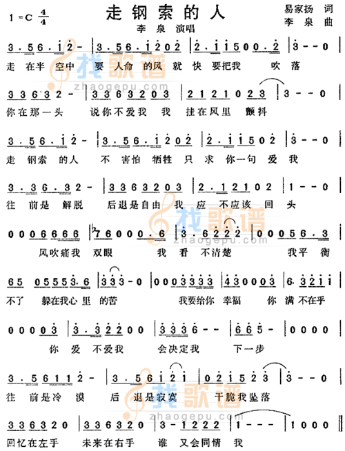 走钢索的人_走钢索的人简谱_走钢索的人吉他谱_钢琴谱-查字典简谱网