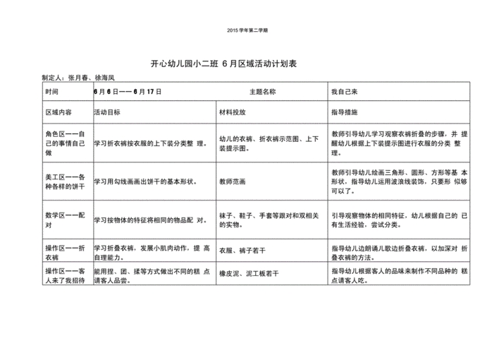 开心小班区域活动计划表.docx 7页