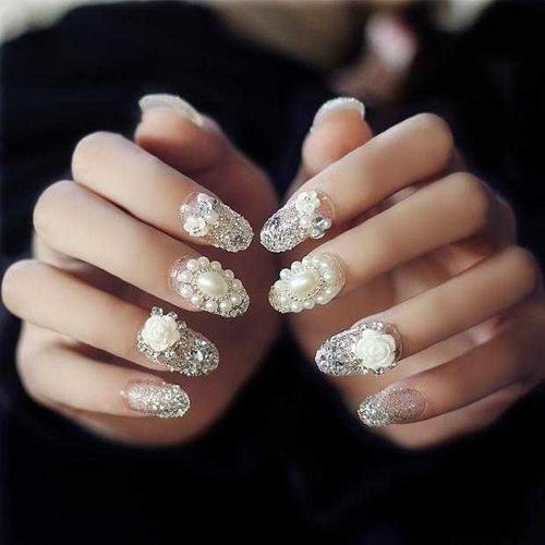 可拆卸胶水美甲假指甲贴片,影楼婚纱结婚新娘成品甲片穿戴甲(图02/12)