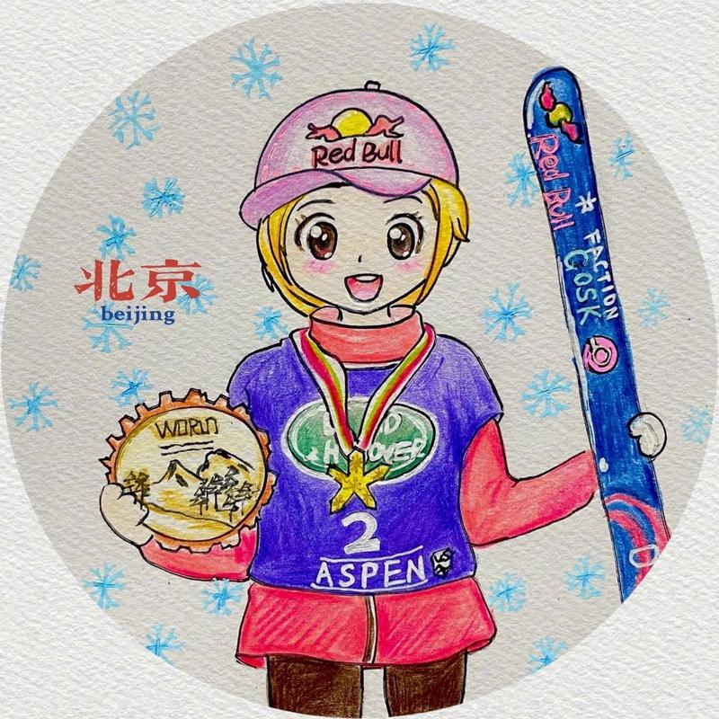 为2022冬奥冰雪健儿画头像 谷爱凌在大雪中,又美又