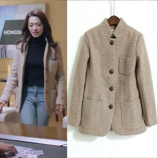 都挺好姚晨苏明玉同款外套秋冬新款女气质立领人字纹羊毛毛呢西装