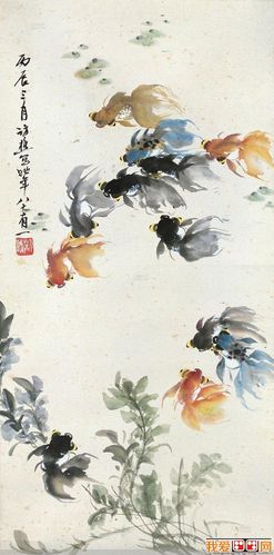 国画大师叶访樵金鱼绘画作品