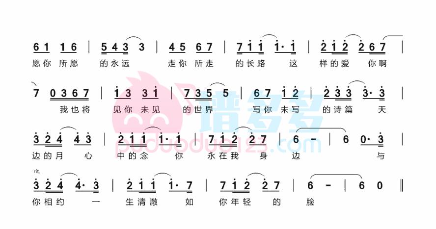 王菲《如愿》简谱(我和的我的父辈推广曲)