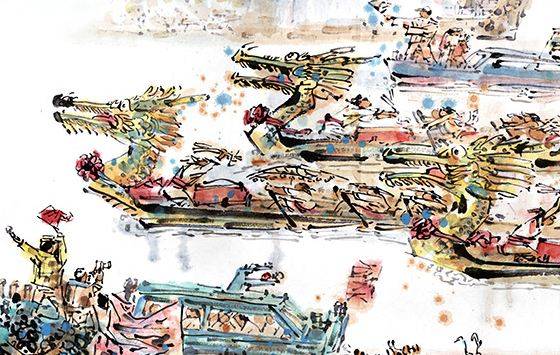 端午节龙舟竞渡诗词精选一十八首 千桡速飞鸟,两舸刻灵螭