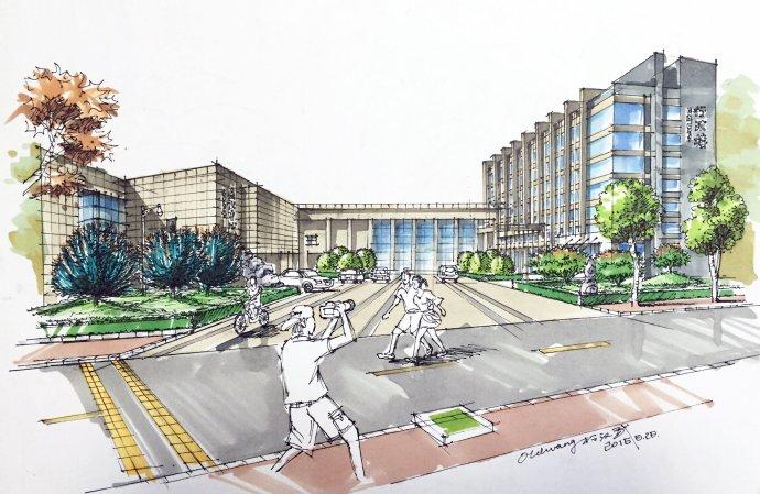 大学行政会议楼透视图上色稿