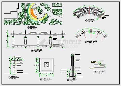 某园林小品景墙,廊架,木亭施工图
