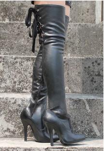 女王12cm厘米超细性感高跟黑色椭圆头70公分大腿靴过膝高筒靴长靴