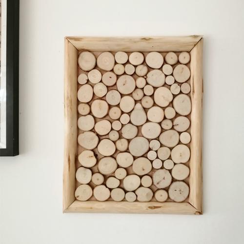 创意艺术民宿酒店圆木片画木桩画装饰树脂画相框自然风背景墙定制