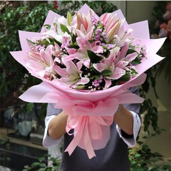 花亲全国同城配送粉香水百合花束深圳鲜花速递同城情人节礼物生日送花