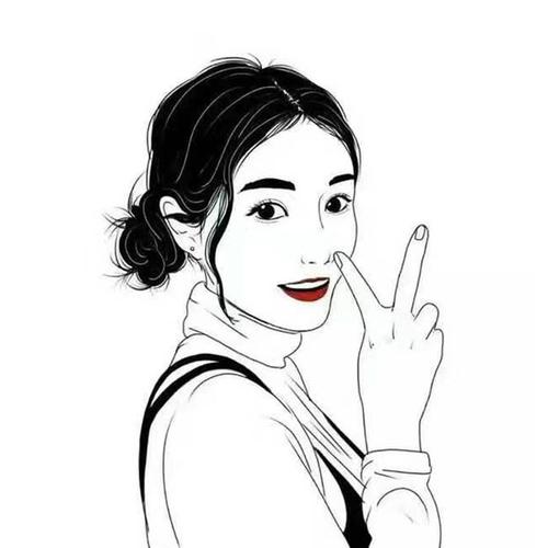 闺蜜头像女头像红唇黑白线稿手绘