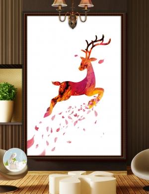 简约现代北欧系列装饰画手绘麋鹿-商用授权
