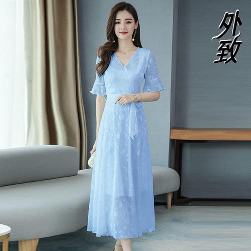 今年夏天流行的雪纺裙子2021夏季新款绣花连衣裙有女人味超仙长裙