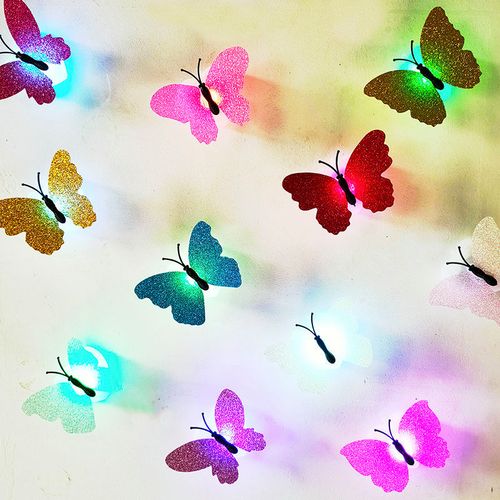 夜光蝴蝶墙贴卧室客厅儿童老人房电子发光夜灯立体蝴蝶墙贴画自粘