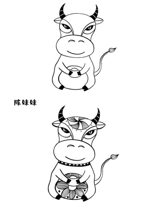 11】牛年线描素材_简笔画_美术_插画
