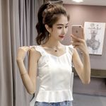 2018夏季新款韩版v领露肩小吊带上衣收腰荷叶边纯色雪纺衫女
