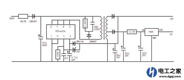 4号引脚为芯片的电源供电端;5-8号引脚为内部开关管的漏极