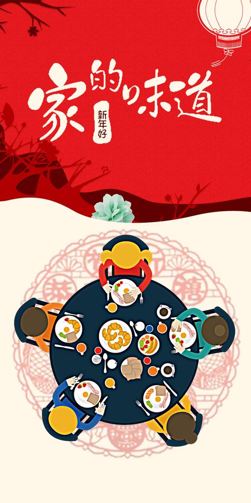 卡通创意年夜饭背景素材
