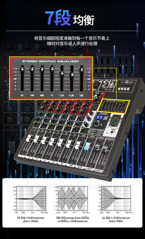 gbr8-2路调音台七段均衡监听混响校园广播录音室夜店dj蓝牙混音器