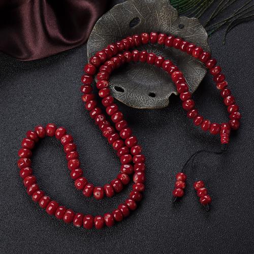 阿卡牛血红珊瑚鼓珠108佛珠