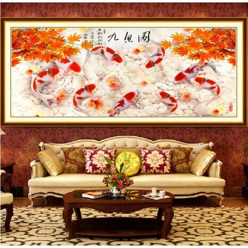 5d九鱼图钻石画满钻十字绣新款客厅贴钻简约现代年年有余大幅点钻