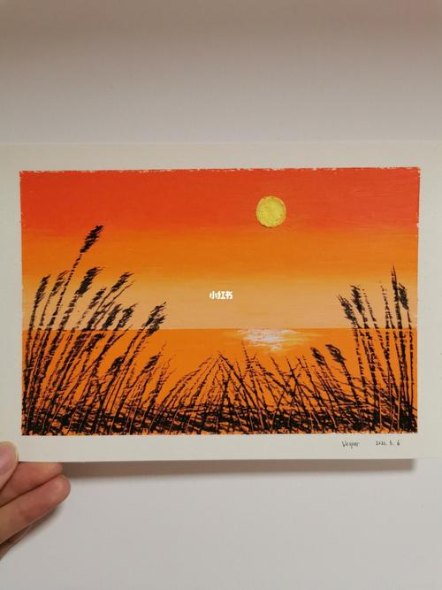 黄昏芦苇荡 风景画油画棒画_油画棒画_风景画_夕阳_博主_文化_绘画