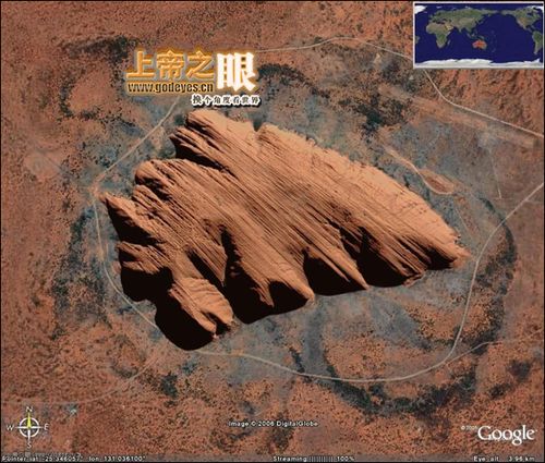 谷歌卫星地图资讯-世界最大:澳大利亚艾尔斯巨石(又名