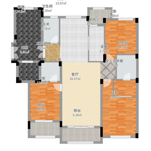 西溪君庐138.00㎡e户型3室2厅3卫-副本