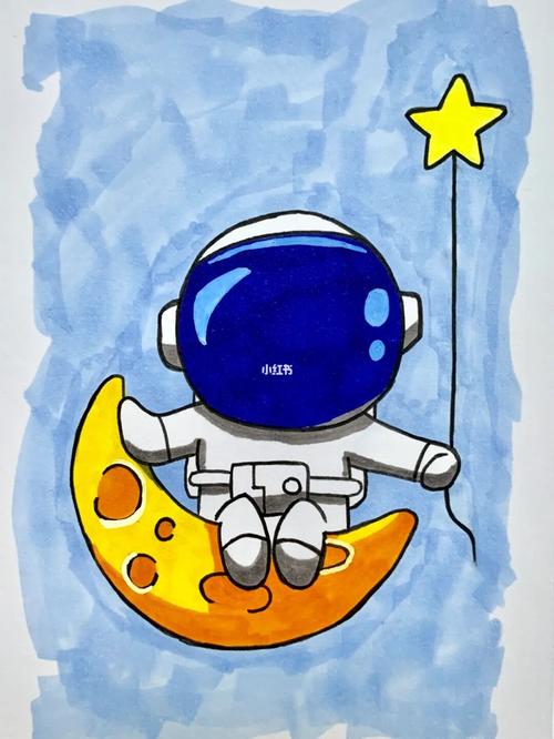 宇航员马克笔简笔画|马克笔手绘day5_马克笔_简笔画_手绘_宇航员_吴竹
