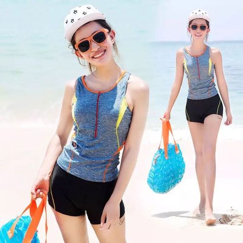 三奇泳衣女分体运动大码平角小胸聚拢遮肚显瘦保守温泉运动游泳衣