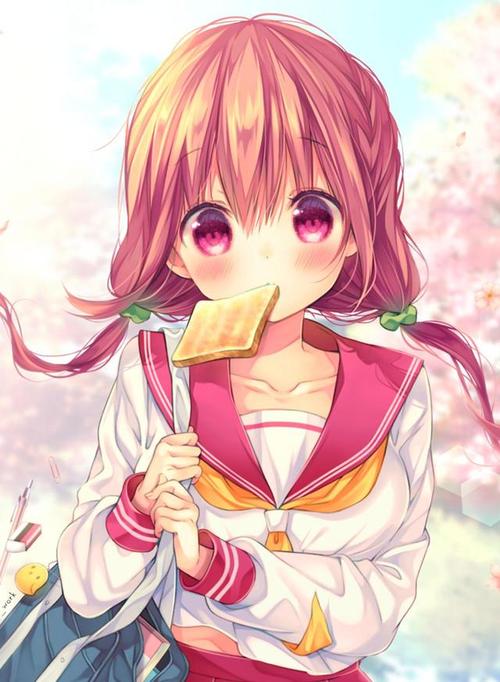 二次元动漫少女头像分享,吃面包零食的女孩或许最可爱