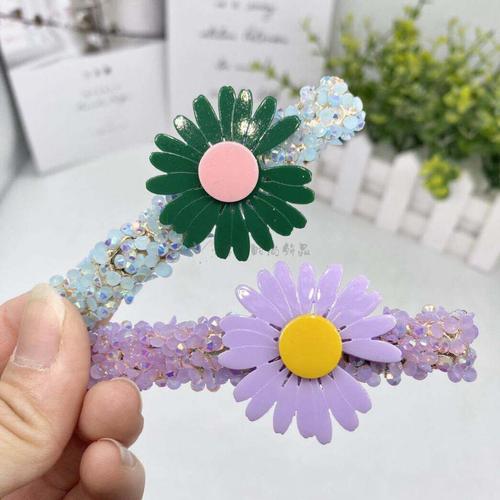 ins小雏菊清新发夹侧边夹闪钻亮片刘海夹成人鸭嘴夹边夹头饰 黄色雏菊