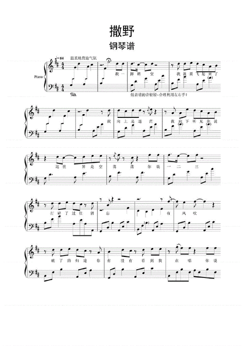 撒野钢琴谱乐谱pdf4页