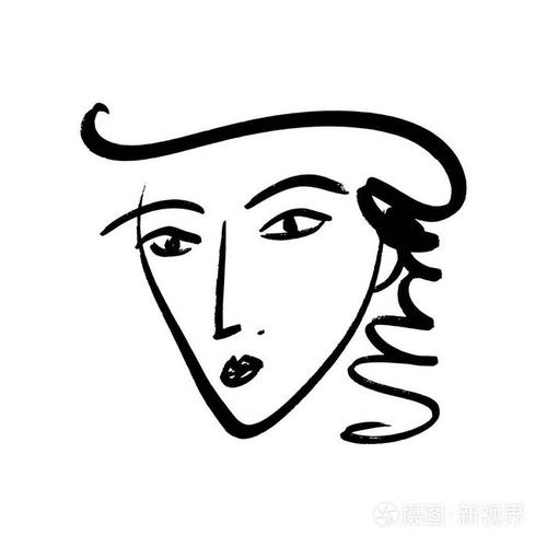 矢量简手画黑白潮流线条画像艺术.单色印花,用于衣服