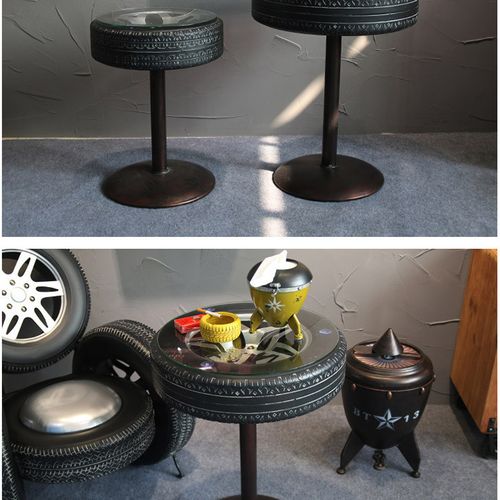 工业风复古铁艺轮胎桌椅餐厅酒吧汽车行沙发茶几组合装饰个性摆件_7折