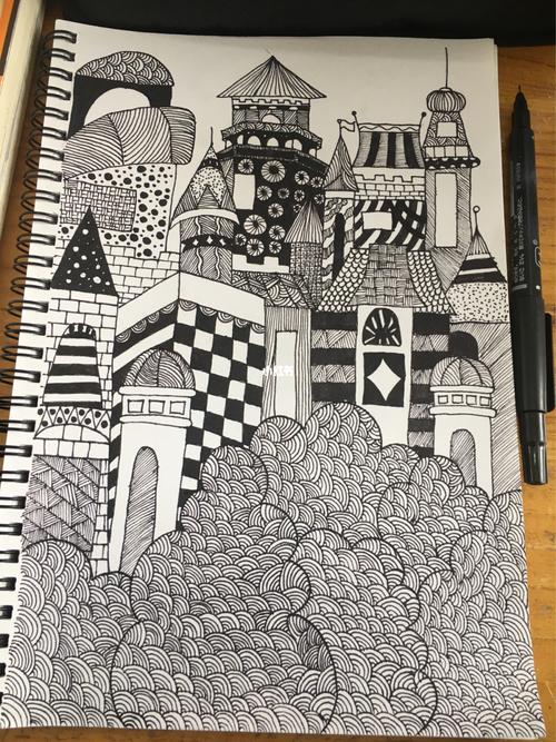 黑白线描画#城堡_城堡_放松心情_画画_文化_绘画