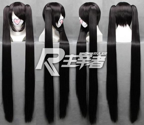 易猫-黑岩射手 v家 cos 罗刹 miku 黑色直双马尾 120cm假发送发网