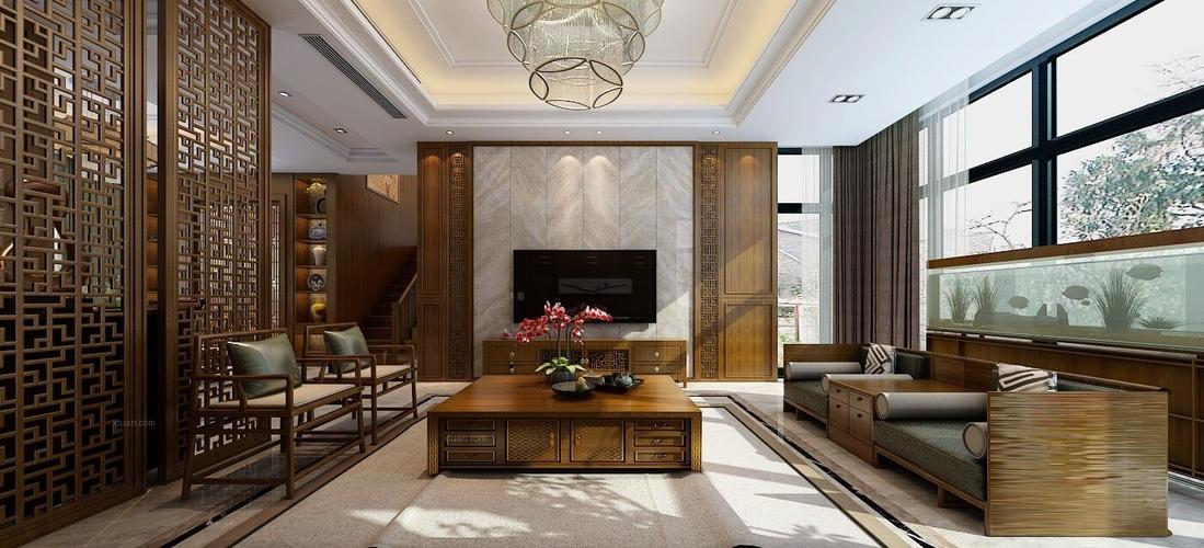 复式楼中式风格客厅_碧桂园中式装修效果图