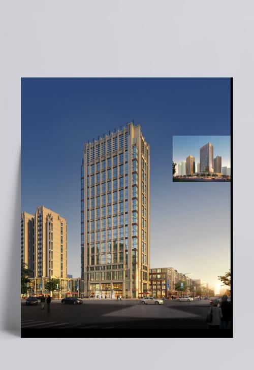 当前素材:建筑效果图—天空下的黄色高楼和道路psd素材