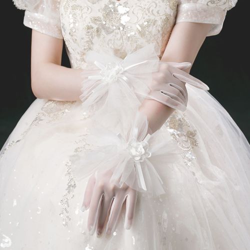 婚纱手套短款仙白纱手套复古法式袖套配饰结婚婚礼手