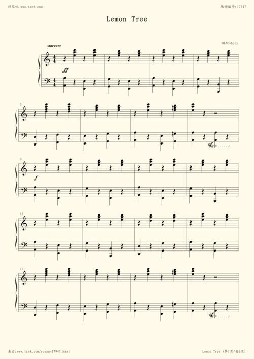 钢琴谱:lemon tree(柠檬树)