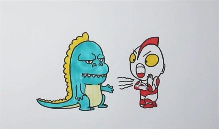 奥特曼打怪兽简笔画