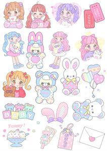 【未裁剪】手帐贴纸自制手账可爱粉嫩软萌原宿女孩女生森女贴纸