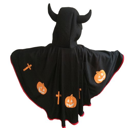 万圣节牛角披风儿童恶魔披肩披风服装带帽斗